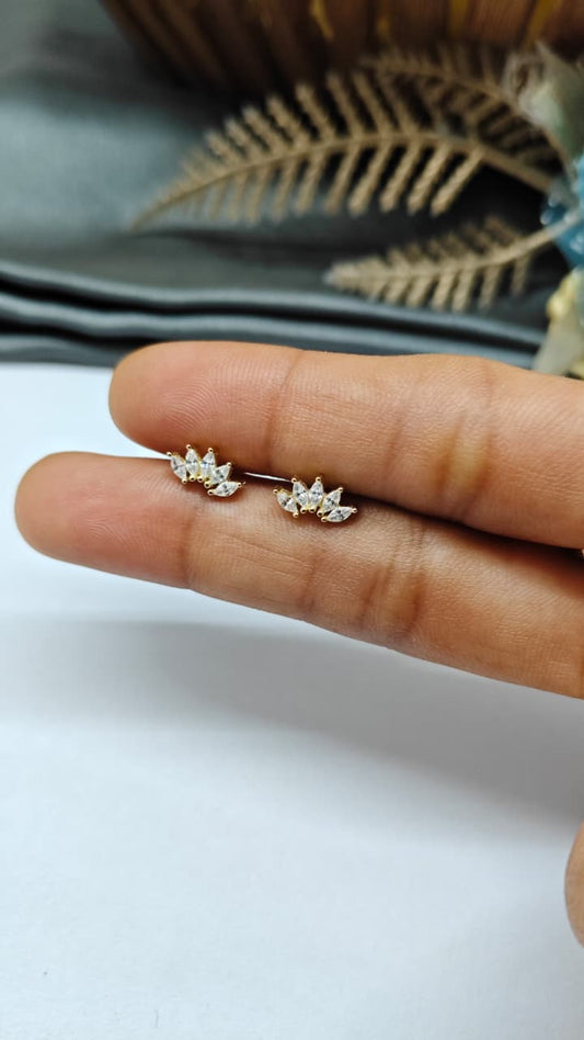 925 Silver Gold 5 White Stone Design Bugadi Earrings
