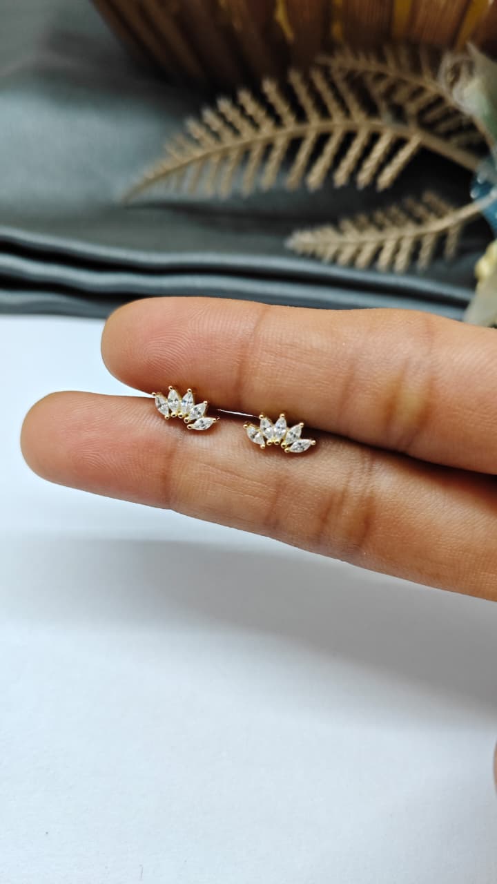 925 Silver Gold 5 White Stone Design Bugadi Earrings