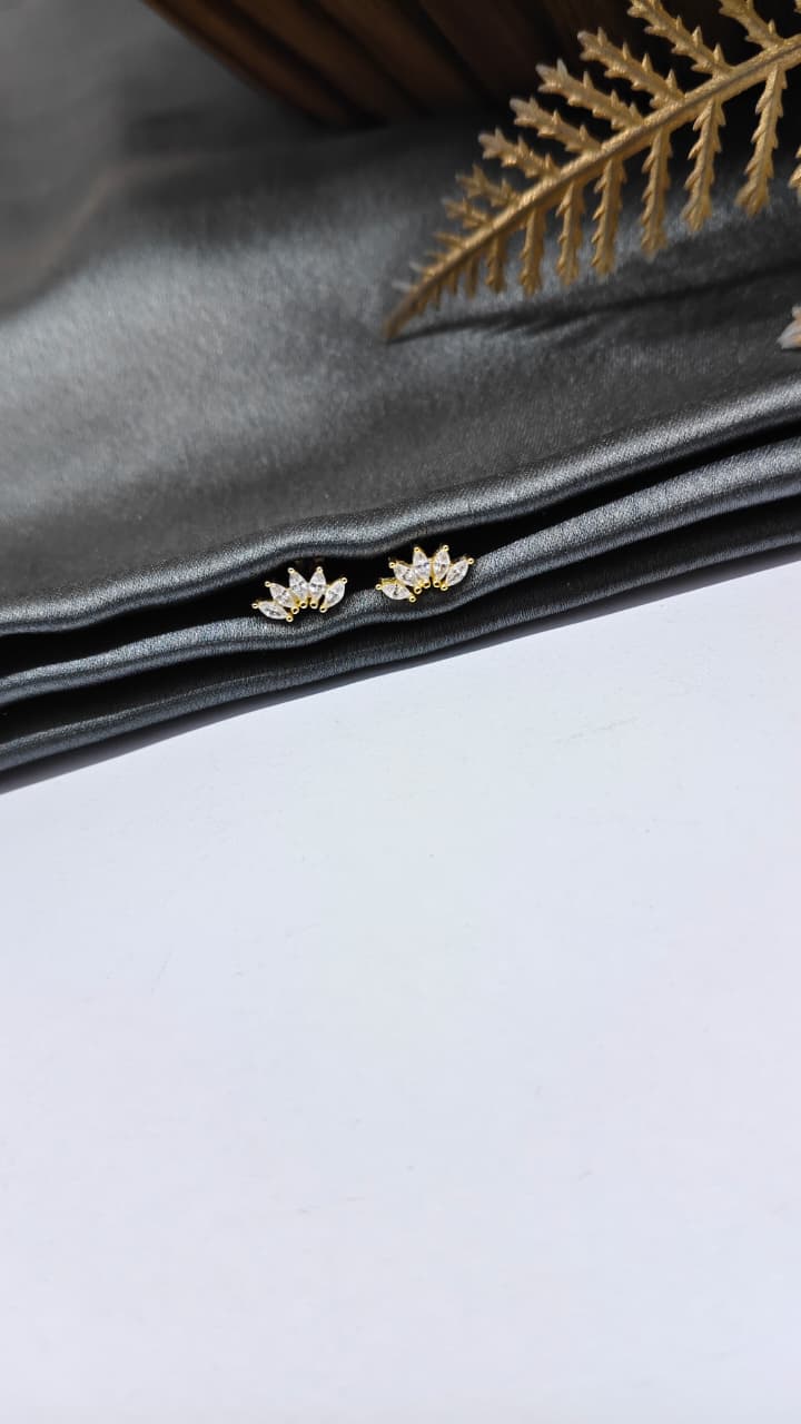 925 Silver Gold 5 White Stone Design Bugadi Earrings