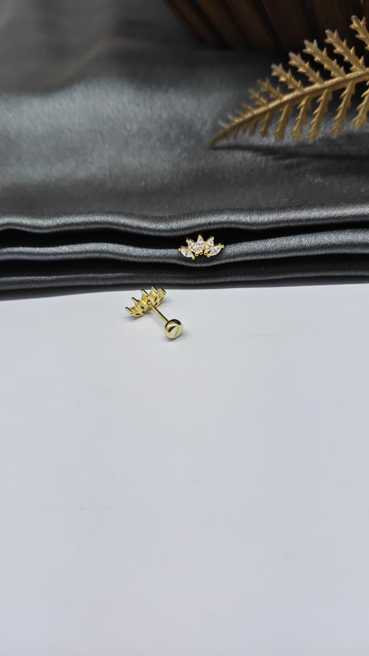 925 Silver Gold 5 White Stone Design Bugadi Earrings