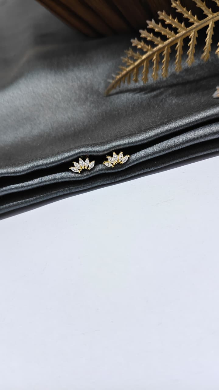 925 Silver Gold 5 White Stone Design Bugadi Earrings