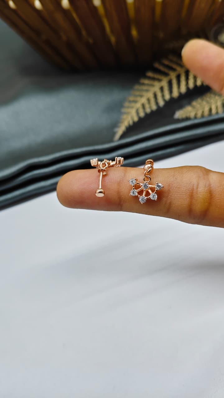 925 Silver Rose Gold White Stone Hanging Design Bugadi Earrings