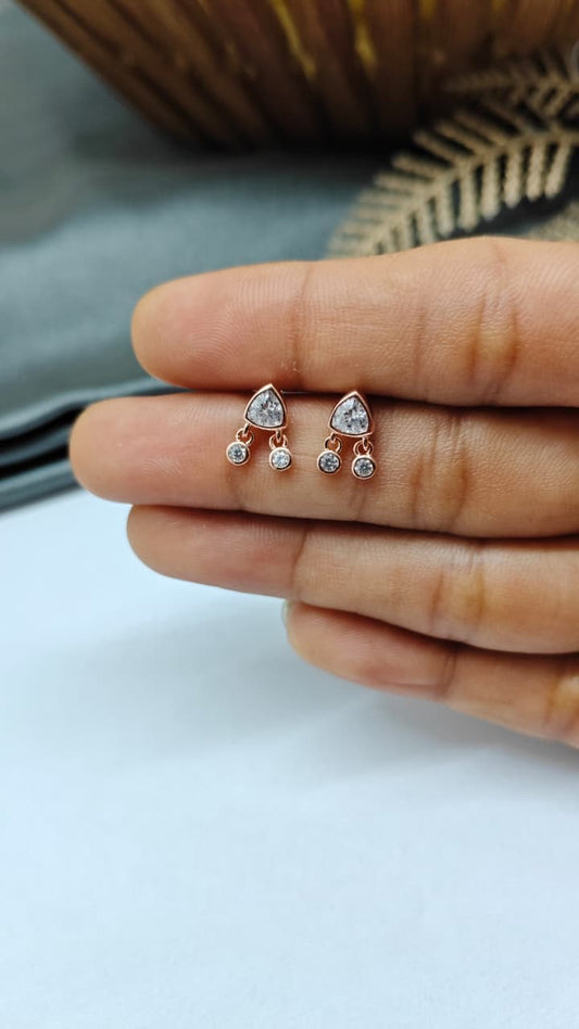 925 Silver Rose Gold White Stone Hanging Design Bugadi Earrings