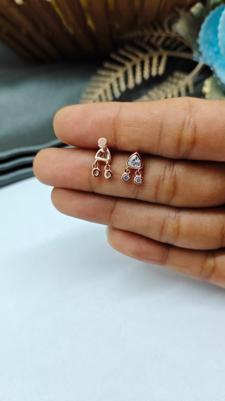 925 Silver Rose Gold White Stone Hanging Design Bugadi Earrings