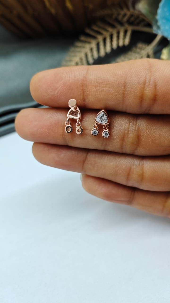 925 Silver Rose Gold White Stone Hanging Design Bugadi Earrings