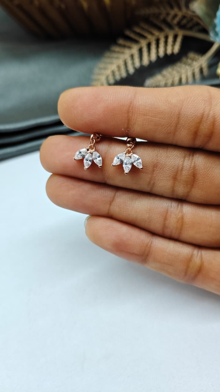 925 Silver Rose Gold 3 White Stone Hanging Design Bugadi Earrings