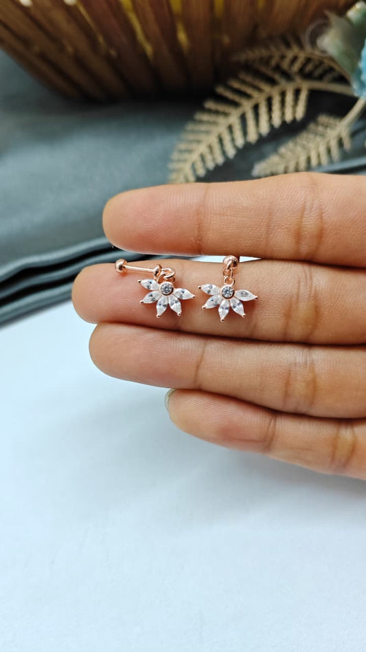 925 Silver Rose Gold 5 White Stone Hanging Design Bugadi Earrings