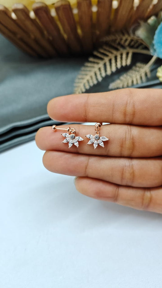 925 Silver Rose Gold 5 White Stone Hanging Design Bugadi Earrings