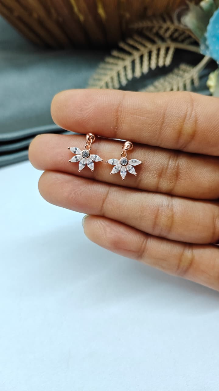 925 Silver Rose Gold 5 White Stone Hanging Design Bugadi Earrings