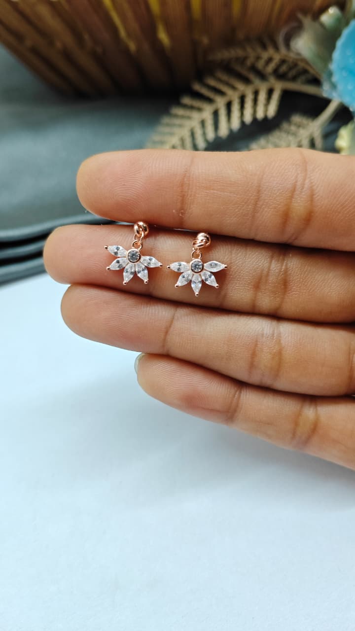 925 Silver Rose Gold 5 White Stone Hanging Design Bugadi Earrings