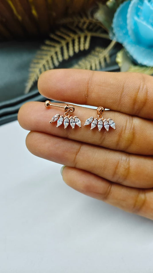 925 Silver Rose Gold 5 White Stone Hanging Design Bugadi Earrings