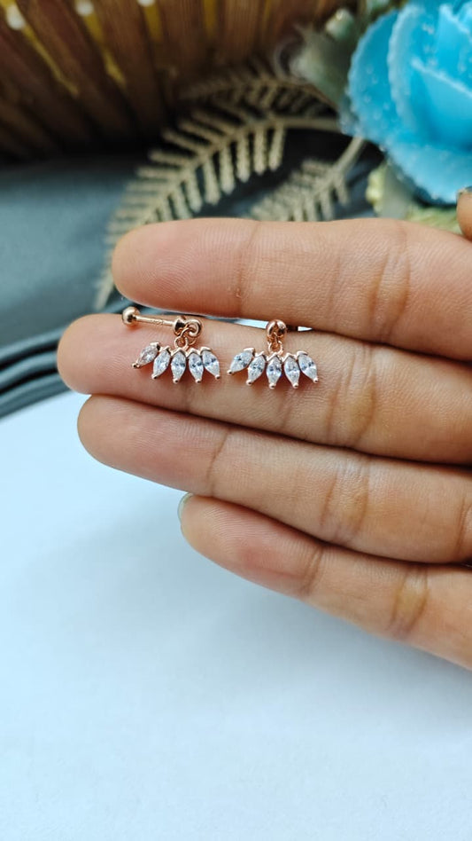 925 Silver Rose Gold 5 White Stone Hanging Design Bugadi Earrings