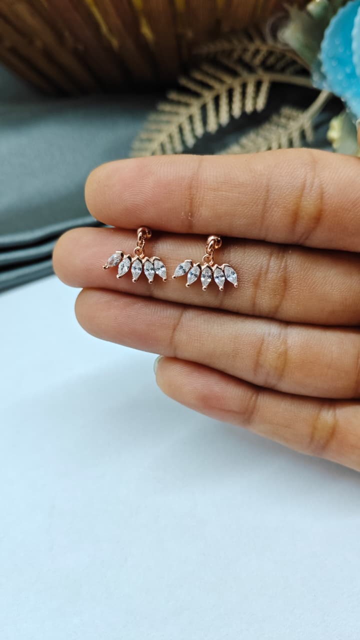 925 Silver Rose Gold 5 White Stone Hanging Design Bugadi Earrings