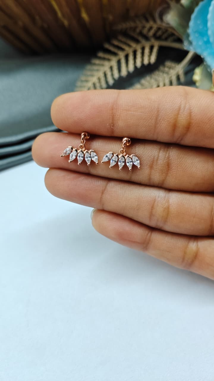 925 Silver Rose Gold 5 White Stone Hanging Design Bugadi Earrings