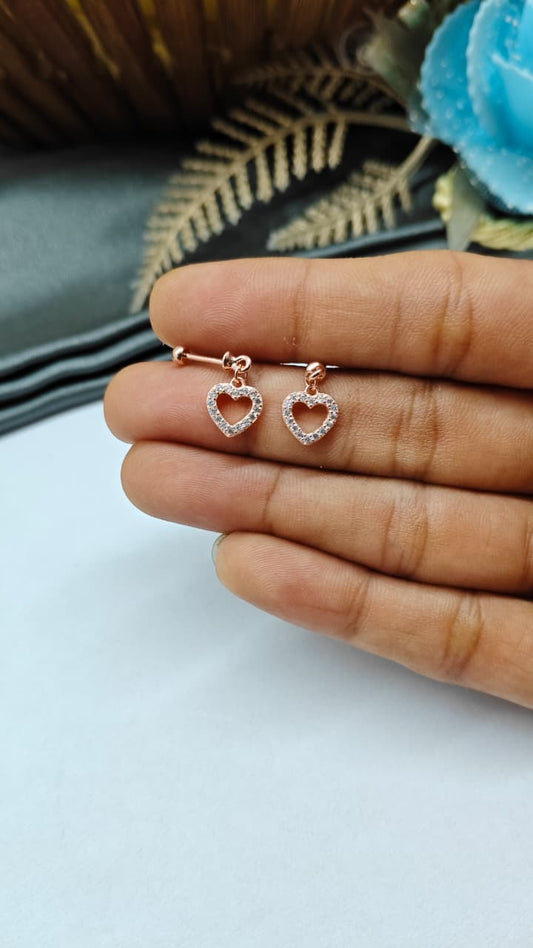 925 Silver Rose Gold White Stone Heart Hanging Design Bugadi Earrings