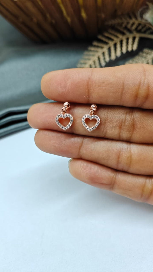 925 Silver Rose Gold White Stone Heart Hanging Design Bugadi Earrings