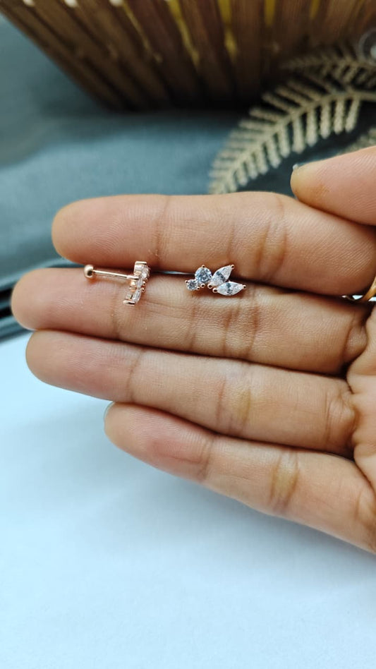 925 Silver Rose Gold 4 White Stone Design Bugadi Earrings