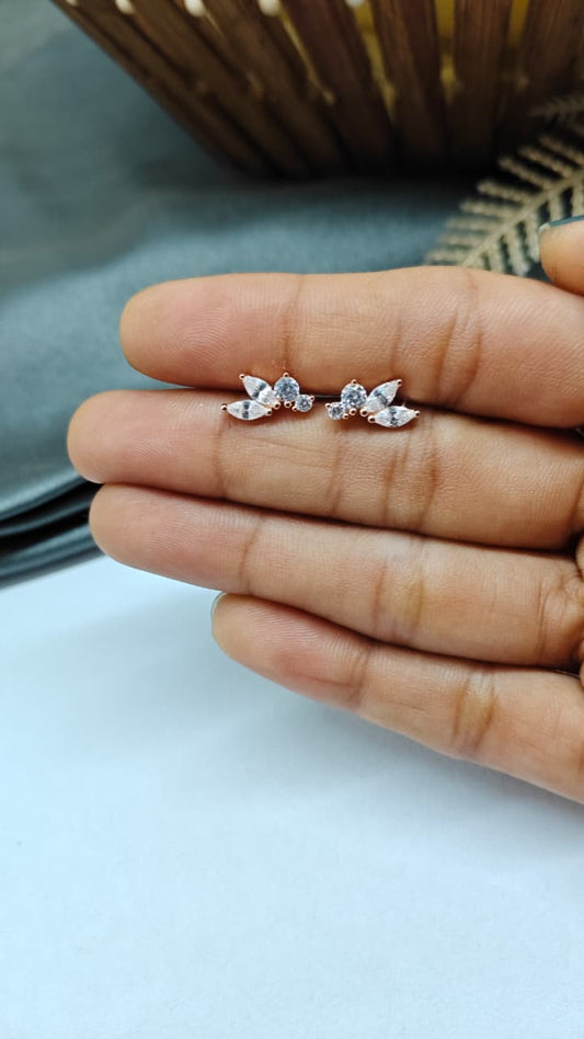 925 Silver Rose Gold 4 White Stone Design Bugadi Earrings