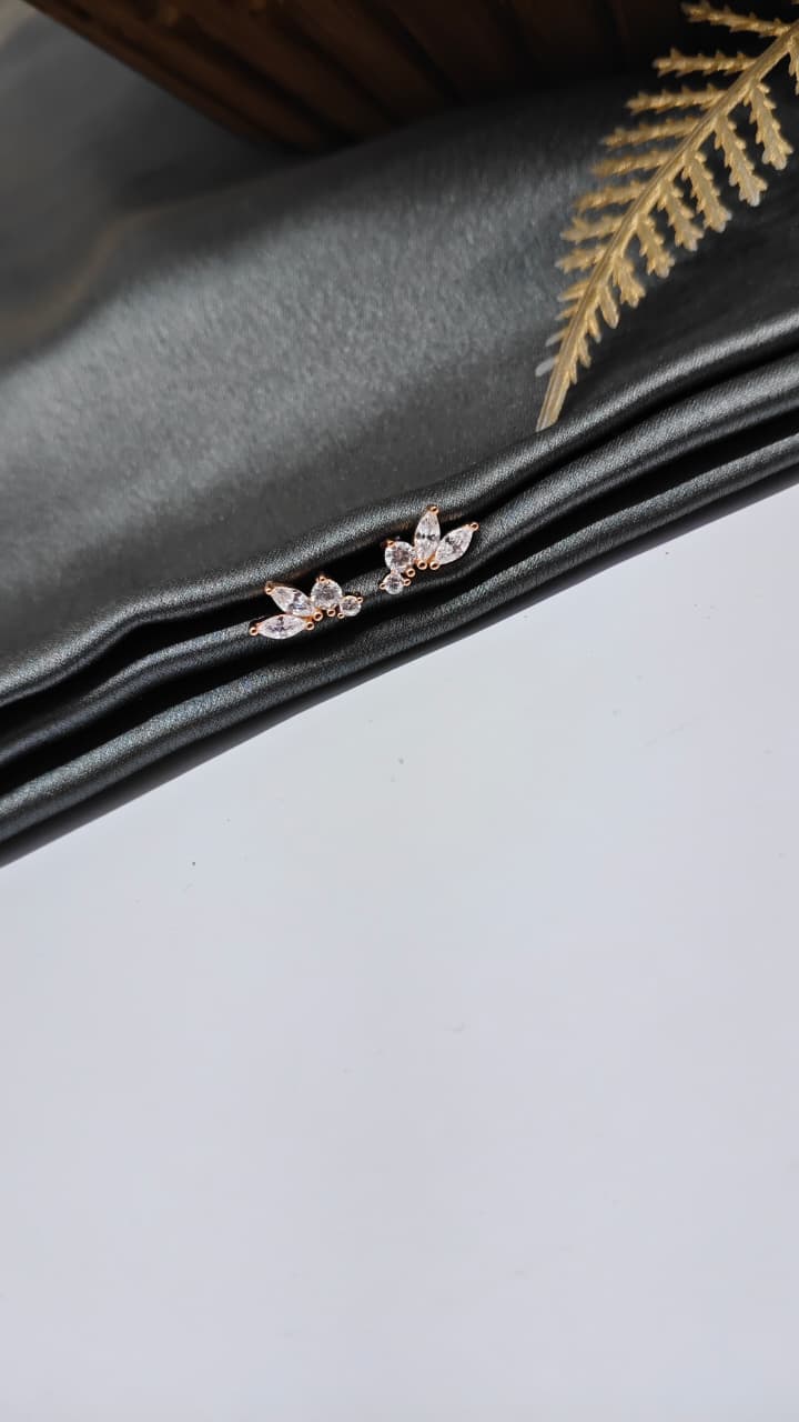 925 Silver Rose Gold 4 White Stone Design Bugadi Earrings