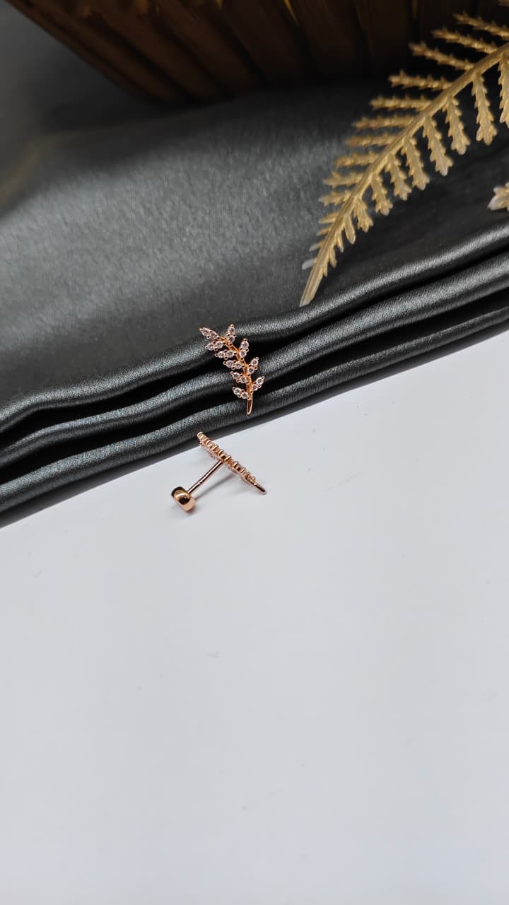 925 Silver Rose Gold White Stone Big Leaf Design Bugadi Earrings