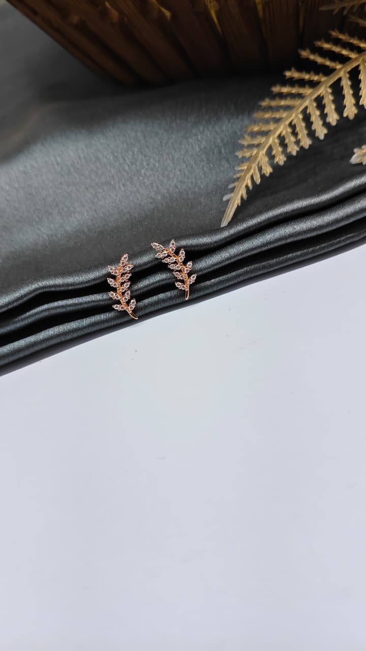 925 Silver Rose Gold White Stone Big Leaf Design Bugadi Earrings