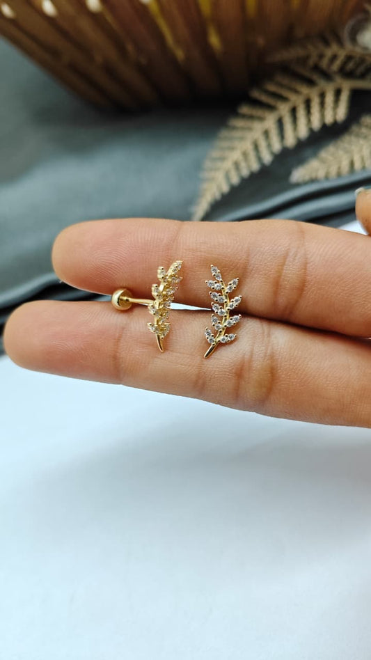 925 Silver Gold White Stone Big Leaf Design Bugadi Earrings