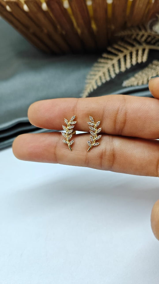 925 Silver Gold White Stone Big Leaf Design Bugadi Earrings