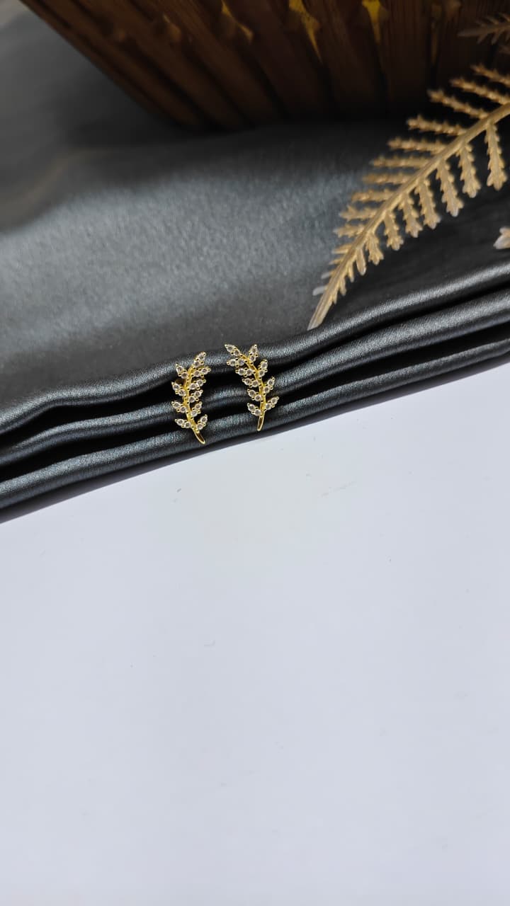 925 Silver Gold White Stone Big Leaf Design Bugadi Earrings