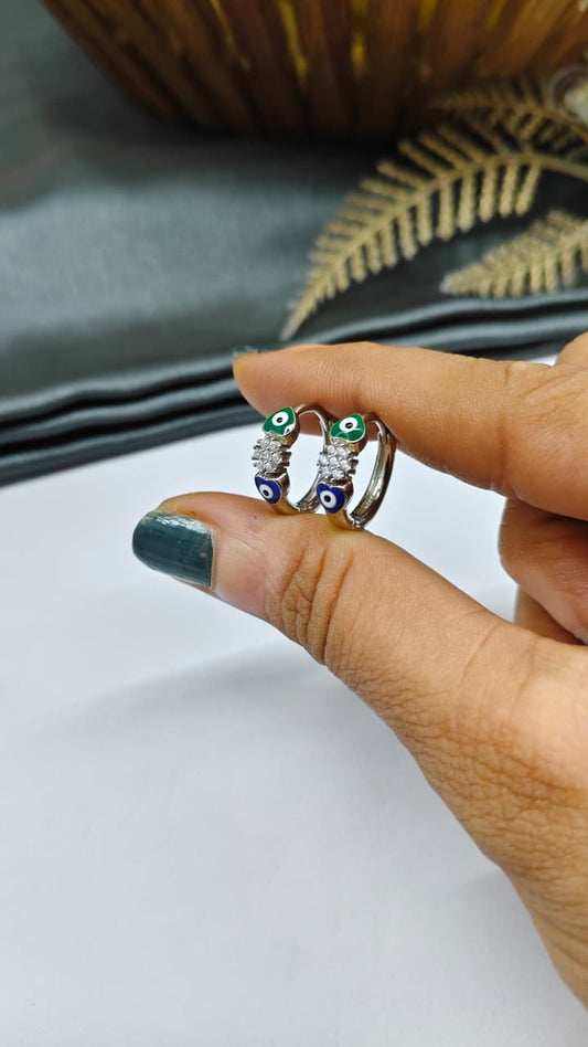 925 Silver Regular Colour White Stone Green And Blue Evil Eye Heart Design Balli / Earrings