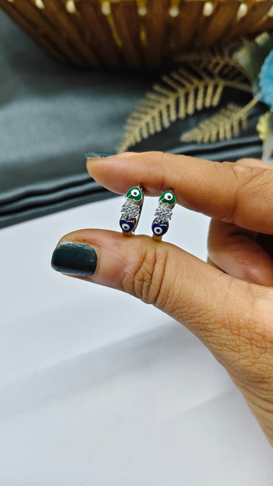 925 Silver Regular Colour White Stone Green And Blue Evil Eye Heart Design Balli / Earrings