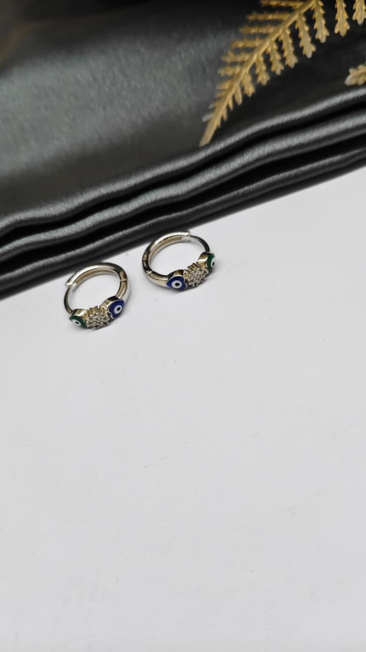 925 Silver Regular Colour White Stone Green And Blue Evil Eye Heart Design Balli / Earrings
