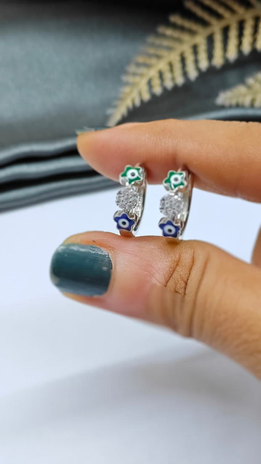 925 Silver Regular Colour White Stone Green And Blue Evil Eye Star Design Balli / Earrings
