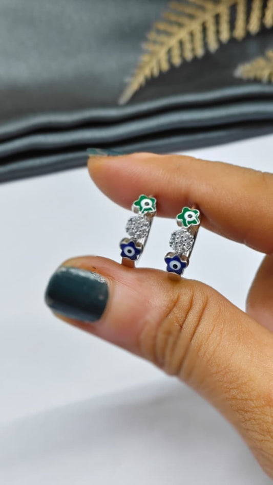 925 Silver Regular Colour White Stone Green And Blue Evil Eye Star Design Balli / Earrings