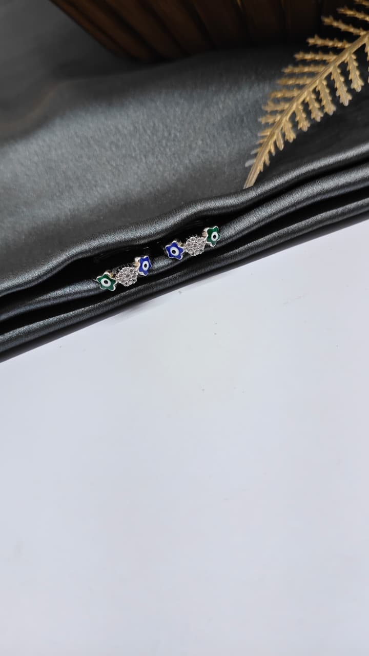 925 Silver Regular Colour White Stone Green And Blue Evil Eye Star Design Balli / Earrings