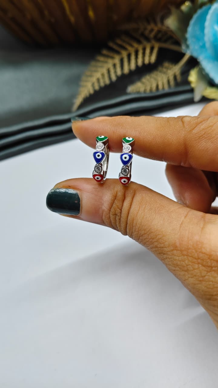 925 Silver Regular Colour White Stone Green, Red And Blue Evil Eye Arrow Design Balli / Earrings