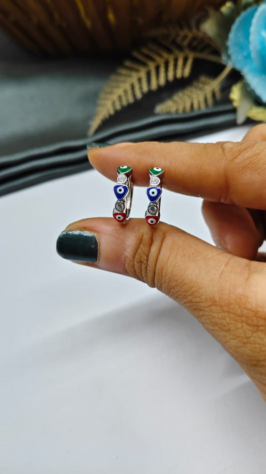 925 Silver Regular Colour White Stone Green, Red And Blue Evil Eye Arrow Design Balli / Earrings