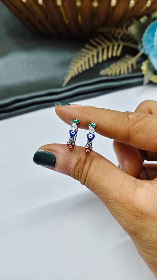 925 Silver Regular Colour White Stone Green, Red And Blue Evil Eye Arrow Design Balli / Earrings