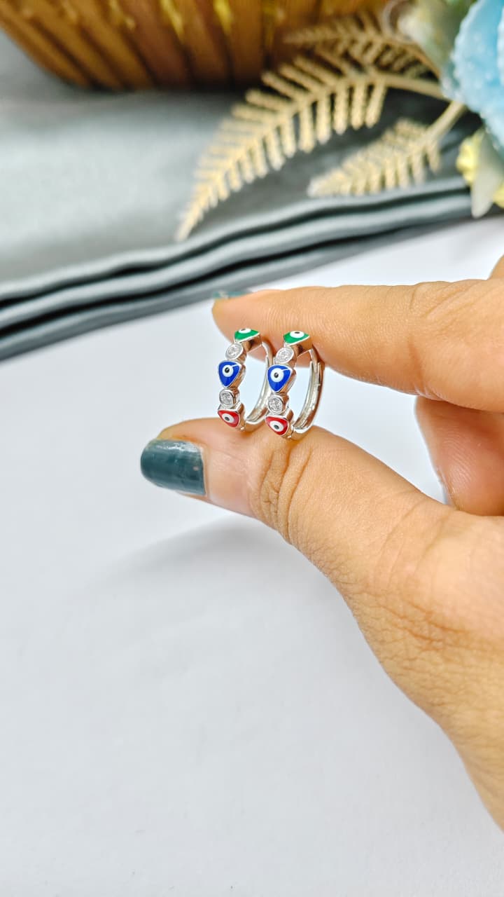 925 Silver Regular Colour White Stone Green, Red And Blue Evil Eye Arrow Design Balli / Earrings