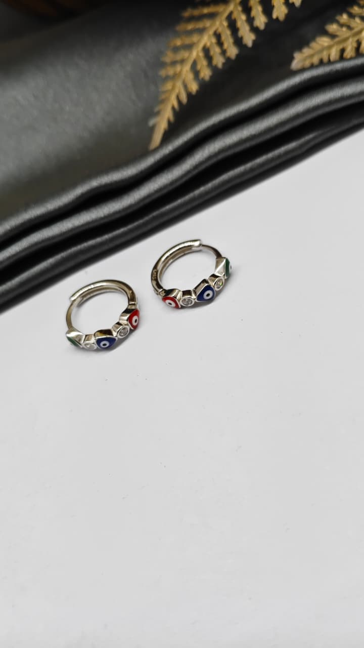 925 Silver Regular Colour White Stone Green, Red And Blue Evil Eye Arrow Design Balli / Earrings