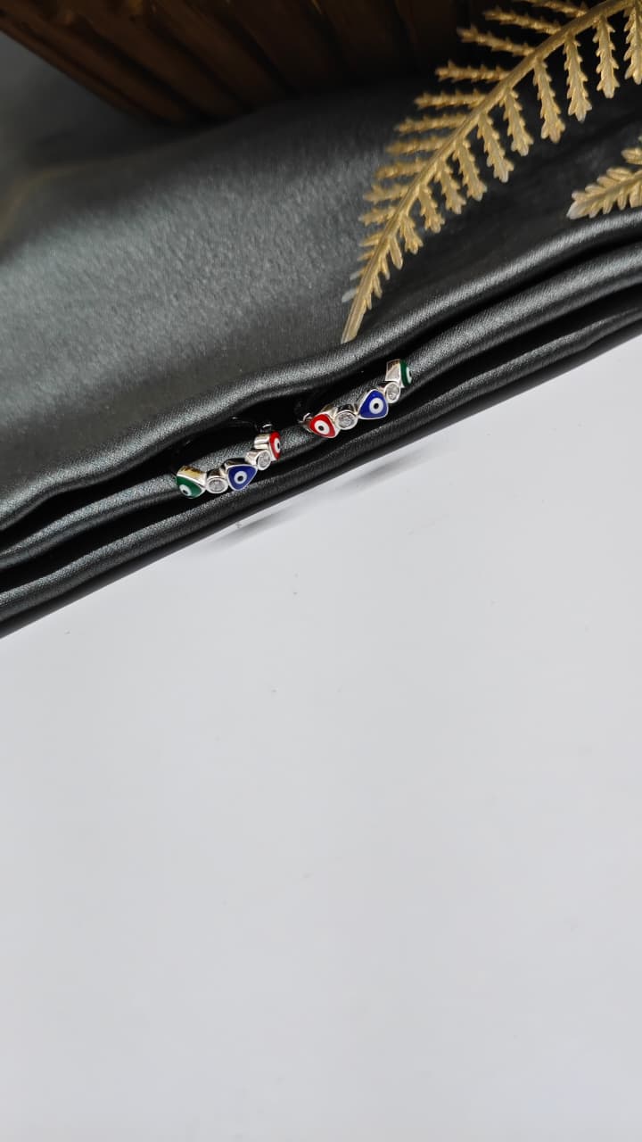 925 Silver Regular Colour White Stone Green, Red And Blue Evil Eye Arrow Design Balli / Earrings