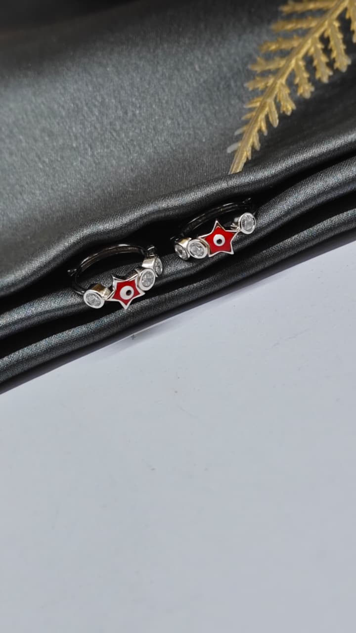 925 Silver Regular Colour 3 White Stone Red Evil Eye Star Design Balli / Earrings