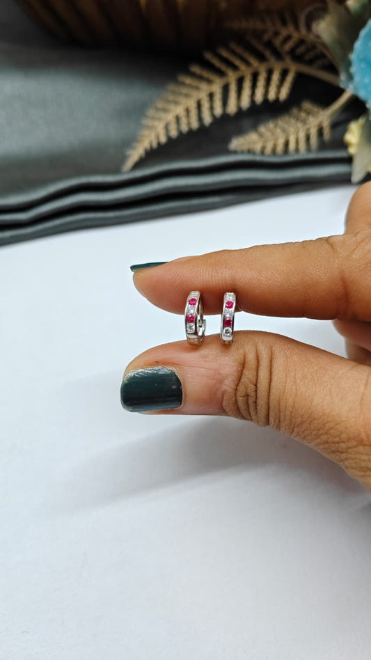 925 Silver Regular Colour Small Size White With Red Stone Design Balli / Earrings