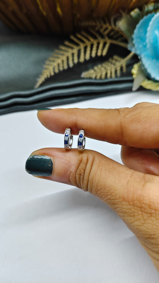 925 Silver Regular Colour Small Size White With Blue Stone Design Balli / Earrings