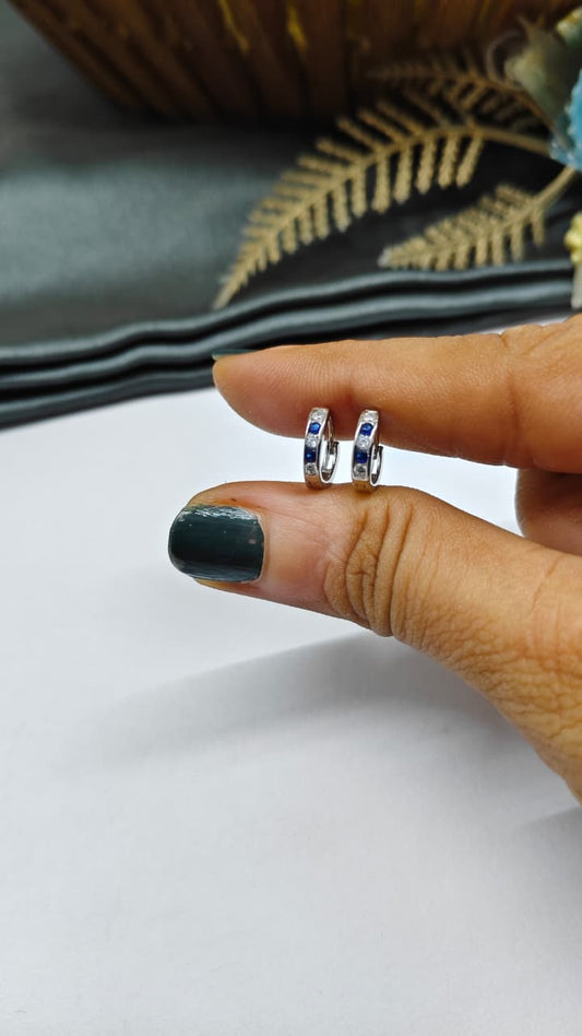 925 Silver Regular Colour Small Size White With Blue Stone Design Balli / Earrings