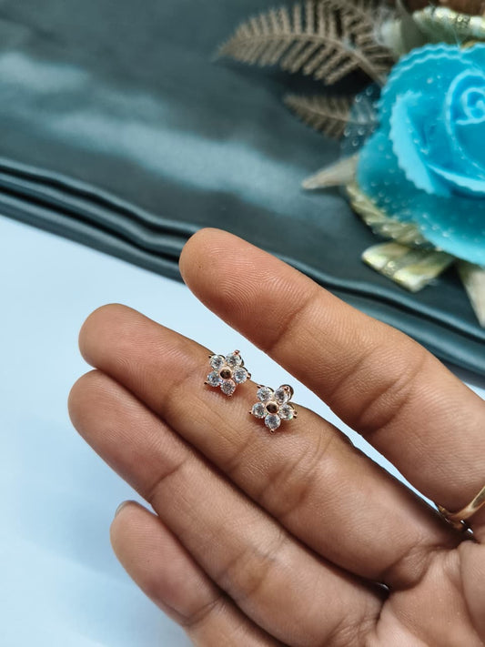 925 Silver Rose Gold 5 White Stone Star Design Bugadi Earrings