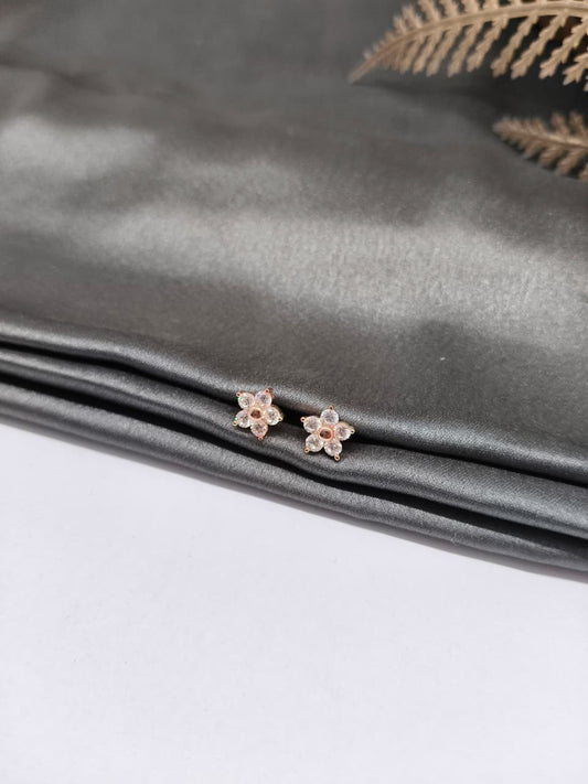 925 Silver Rose Gold 5 White Stone Star Design Bugadi Earrings