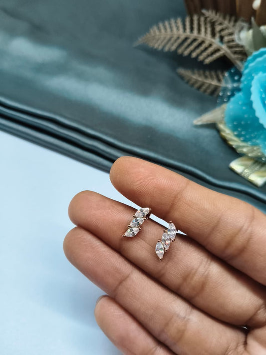 925 Silver Rose Gold 3 White Stone Design Bugadi Earrings