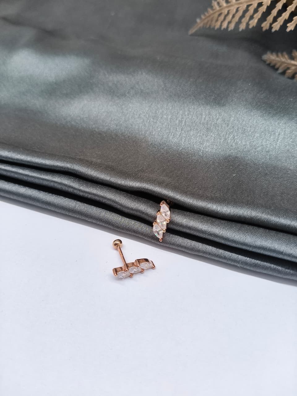 925 Silver Rose Gold 3 White Stone Design Bugadi Earrings