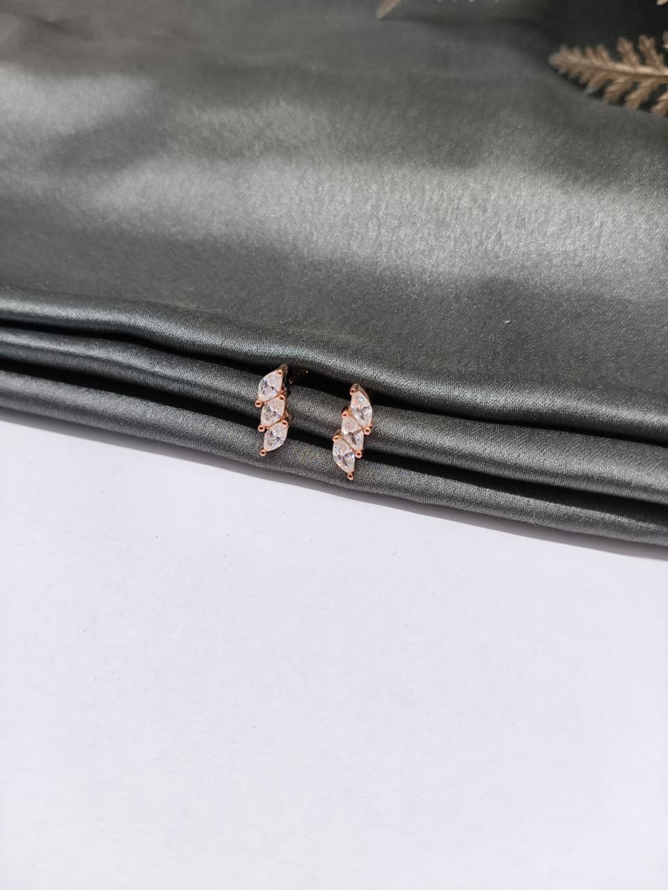 925 Silver Rose Gold 3 White Stone Design Bugadi Earrings