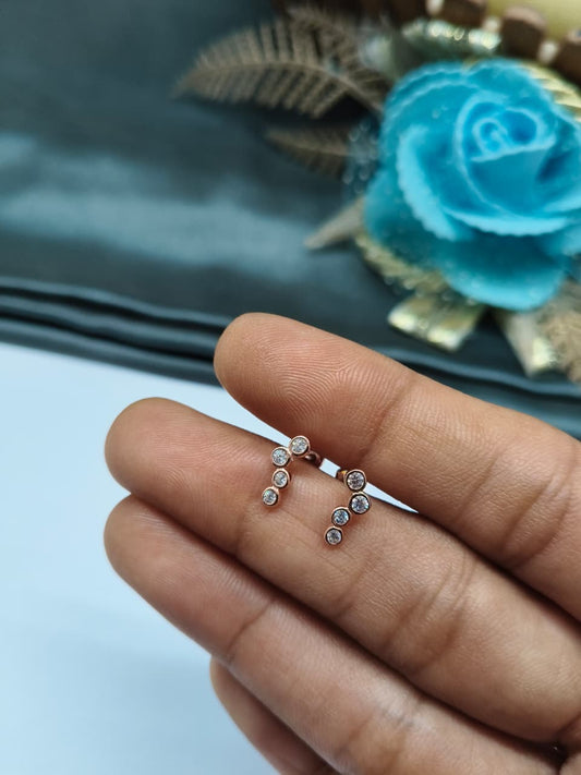 925 Silver Rose Gold 4 White Stone Design Bugadi Earrings